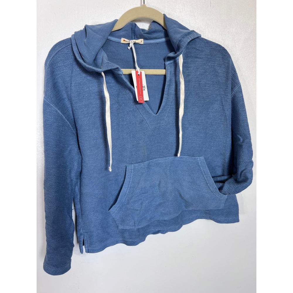 Marine Layer Clayton Hoodie Light Indigo Blue V-Neck Pullover Small NWT 15766